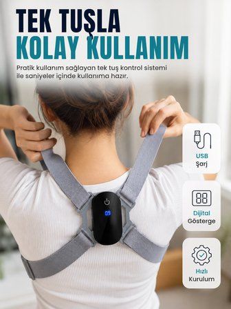 Karg Ayarlanabilir Askılı Akıllı Dik Duruş Destekleyici Dijital Göstergeli Dik Duruş Cihazı Najmaddin