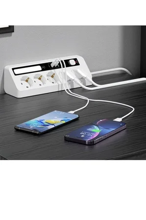 Karg 5’li Akım Korumalı Priz 2500w | 2 Usb + 2 Type-c Hızlı Şarj | Led Gece Lambalı | Dokunmatik Beyaz Najmaddin