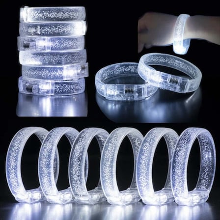 Emin Beyaz-Gümüş Led Işıklı Baskı Yapılabilen Pilli Bileklik Bilezik 1,5 cm Genişlik Najmaddin