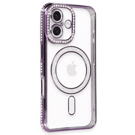 Bez iPhone 16 Kılıf Joke Simli Magneticsafe Kılıf - Derin Mor Najmaddin