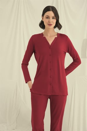Beru Uzun Kollu Düğmeli V Yaka Pijama Takımı Najmaddin