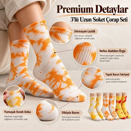 Beru Unisex Batik Desenli Çorap 6'lı Set Pamuklu Renkli Uzun Soket Dikişsiz Nefes Alan Günlük Spor Çorabı Najmaddin