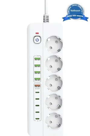 Karg 3500w Akım Korumalı 5’li Grup Priz: 5x Usb + 5x Type-c Çıkışlı (2 Metre) Najmaddin
