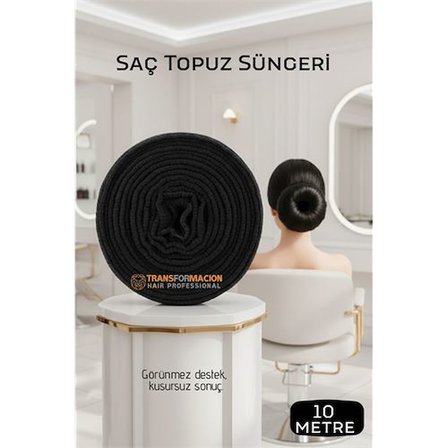 Arab Profesyonel 10 Metre Kesilebilir Saç Topuz Süngeri - Kuaför Tipi Esnek Form Verici SİYAH