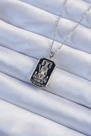 Bez 316L Çelik Zincir Gümüş Renk Siyah Mineli Tarot Kolye Najmaddin