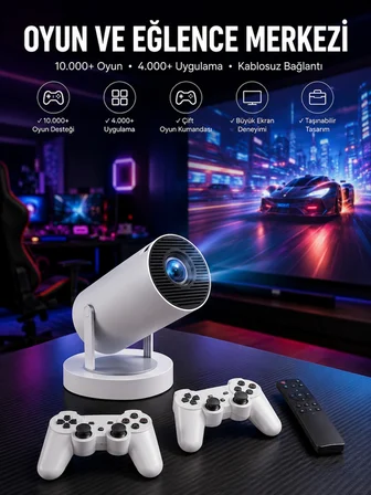 Mey Mey İthalat Projeksiyon Cihazı Video Oyun Konsolu Projektör Taşınabilir Ayaklı Çift Kollu 4K Çözünürlüklü Najmaddin
