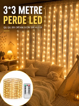 Mey Mey İthalat 3x3 Metre Perde LED Işık – Parti ve Bahçe Dekorasyonu Yeni Nesil Najmaddin