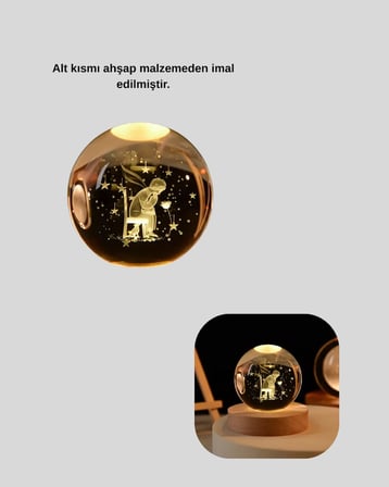 Karg Usb’li Küçük Prens Işıklı Cam Küre Ahşap Altlıklı Dekoratif Lamba Najmaddin