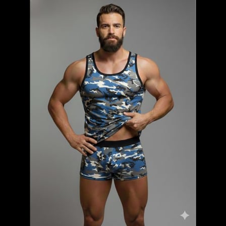 Beru Erkek Kamuflaj Tank Top Boxer İç Çamaşır Takımı Najmaddin