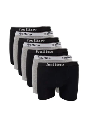 Tedar 7 adet Feelline Siyah ve Gri Pamuklu Doğal Likralı Erkek Boxer Najmaddin