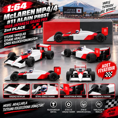 Ticaret 1/64 McLaren MP4/4 #11 Alain Prost 1988 Japanese Grand Prix 2nd Place (adet fiyatıdır) Najmaddin