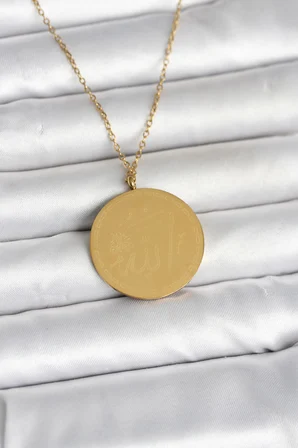 Bez 316L Çelik Gold Renk Ayetel Kürsi ve Allah Yazılı Kolye Najmaddin
