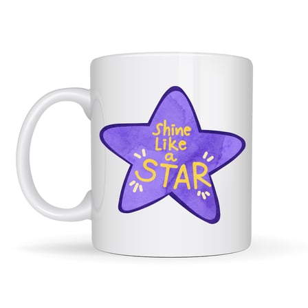 Bez Shine Like a Star – Motivasyon Mesajlı Mor Yıldız Tasarımlı Porselen Kupa MODEL 122 , Günlük Kullanım & Hediye Kupası Najmaddin