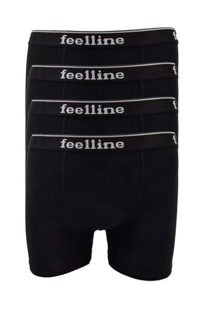Tedar 4 adet Feelline Siyah Pamuklu Doğal Likralı Erkek Boxer Najmaddin