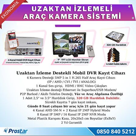 Ekonomik 4 Kameralı Kayıtlı 320 GB HDD 7 inç Ekranlı Uzaktan İzlemeli Tak Kullan Set
