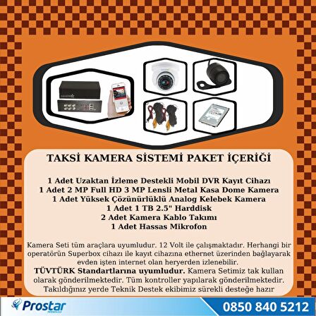Ticari Taksi Kayıtlı Uzaktan izlenebilir 2 Kameralı 1 TB Tak Kullan Kamera Seti