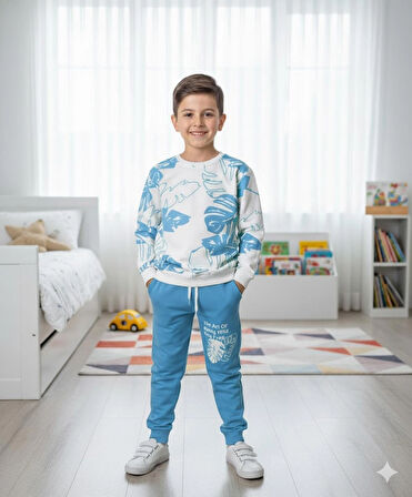Erkek çocuk baskılı mevsimlik uzun kollu alt üst takım