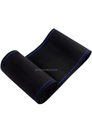 Universal Uyumlu Kamyon Tır Dikmeli Deri Direksiyon Kılıfı Nubuk Alkantra Mavi Ipli 45×10.5cm