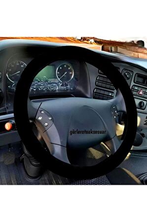 Universal Kamyon Tır Dikmeli Deri Direksiyon Kılıfı Nubuk Alkantra Siyah Ipli 45×10.5cm