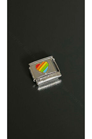 Gökkuşağı Kalp, İtalyan Nom Bileklik için Çelik Charm 15, Gümüş Renk (BİLEKLİK DAHİL DEĞİLDİR!!)