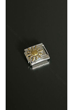 Güneş, İtalyan Nom Bileklik İçin Çelik Charm 28, Gümüş Renk (BİLEKLİK DAHİL DEĞİLDİR!!)