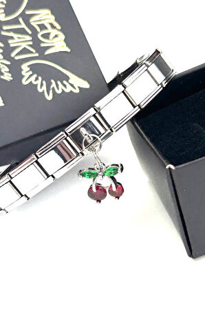 Sallantılı Kiraz, Taşlı, İtalyan Nom Bileklik için Çelik Charm 37, Gümüş Renk, BİLEKLİK DAHİL DEĞİL