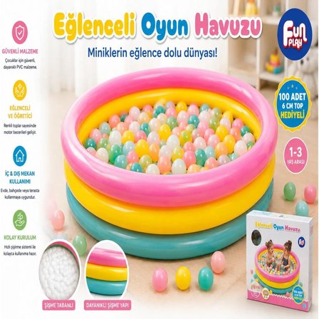 Eğlenceli Oyun Havuzu Şişme Top Havuzu 100 Adet 6 cm Top Hediyeli Çocuk Oyun Alanı 1-3 Yaş 90 cm