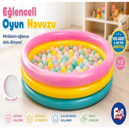 Eğlenceli Oyun Havuzu Şişme Top Havuzu 100 Adet 6 cm Top Hediyeli Çocuk Oyun Alanı 1-3 Yaş 90 cm