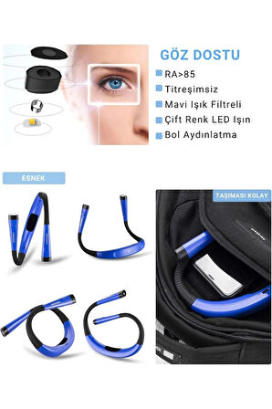 Glocusent Şarjlı LED Boyun Lambası, Kitap Okuma Işığı, Kamp, Avcı, Balıkçı, Örgü, Tamirci, Kafa Lambası