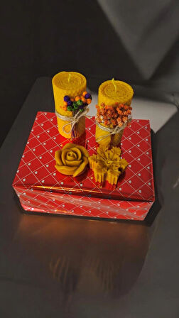 Nefha Candle KARTENESİ VE GÜL FİGÜRLÜ SARMA BALMUMU SET MUM