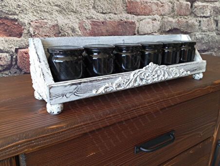 Neiwel Vintage Roha Eskitme Beyaz Ahşap Stand Raf