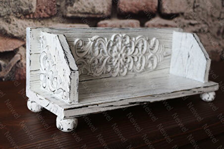 Neiwel Vintage Senna Eskitme Beyaz Ahşap Stand Raf