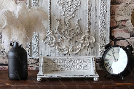 Neiwel Vintage Senna Eskitme Beyaz Ahşap Stand Raf