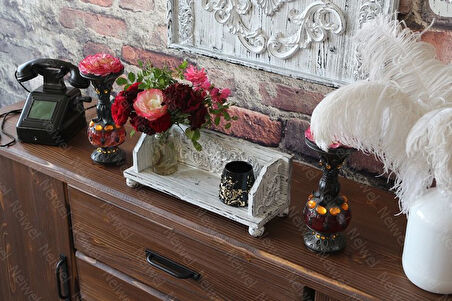Neiwel Vintage Senna Eskitme Beyaz Ahşap Stand Raf