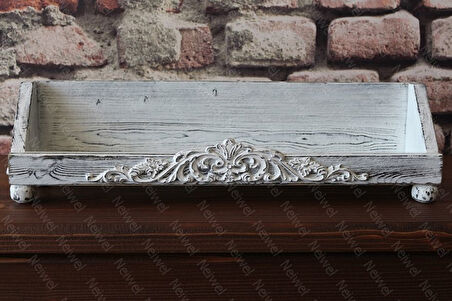 Neiwel Vintage Roha Eskitme Beyaz Ahşap Stand Raf