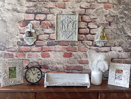 Neiwel Vintage Roha Eskitme Beyaz Ahşap Stand Raf