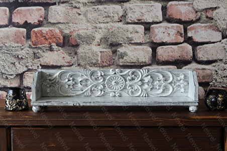 Neiwel Vintage Tenna Eskitme Beyaz Ahşap Stand Raf