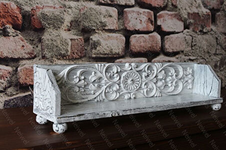 Neiwel Vintage Tenna Eskitme Beyaz Ahşap Stand Raf
