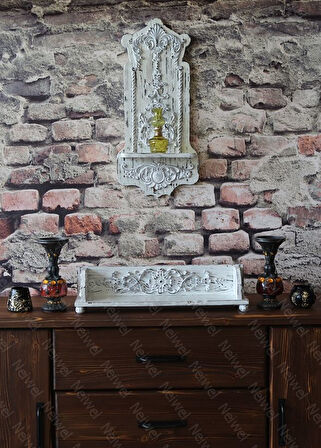 Neiwel Vintage Suen Eskitme Beyaz Ahşap Stand Raf