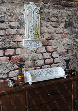 Neiwel Vintage Suen Eskitme Beyaz Ahşap Stand Raf