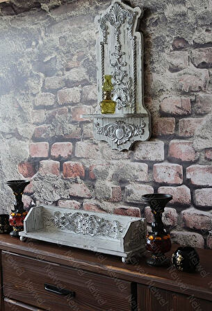 Neiwel Vintage Suen Eskitme Beyaz Ahşap Stand Raf