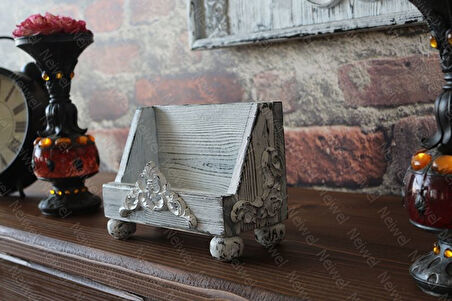 Neiwel Vintage Liva Eskitme Beyaz Ahşap Stand Raf