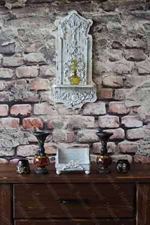 Neiwel Vintage Liva Eskitme Beyaz Ahşap Stand Raf