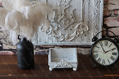 Neiwel Vintage Liva Eskitme Beyaz Ahşap Stand Raf