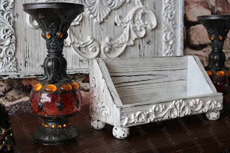 Neiwel Vintage Nova Eskitme Beyaz Ahşap Stand Raf