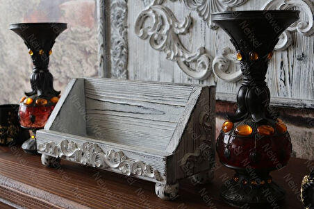 Neiwel Vintage Nova Eskitme Beyaz Ahşap Stand Raf