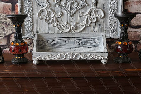 Neiwel Vintage Pai Eskitme Beyaz Ahşap Stand Raf