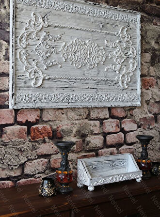 Neiwel Vintage Pai Eskitme Beyaz Ahşap Stand Raf