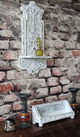 Neiwel Vintage Pai Eskitme Beyaz Ahşap Stand Raf