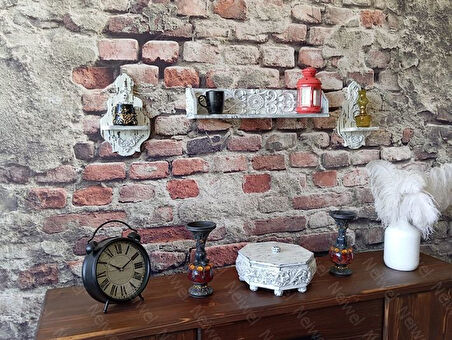 Neiwel Vintage Doa Wel Eskitme Beyaz Ahşap Raf